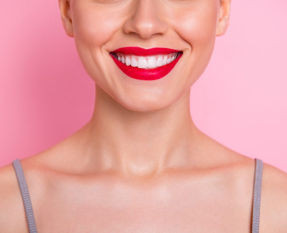 Close Up Cropped Photo Of Cheerful Girl Visit Dental Medical Clinic Have Implantology Procedure Veneers Enjoy Her Teeth Strong White Fresh Breathing Isolated Over Pink Color Background
